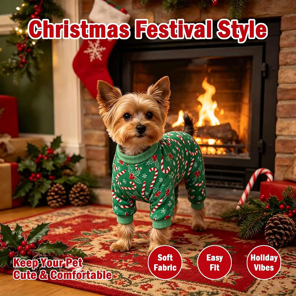 Dog Pajamas Christmas Puppy Onesie Long Sleeve Pets Clothes Jumpsuits PJS