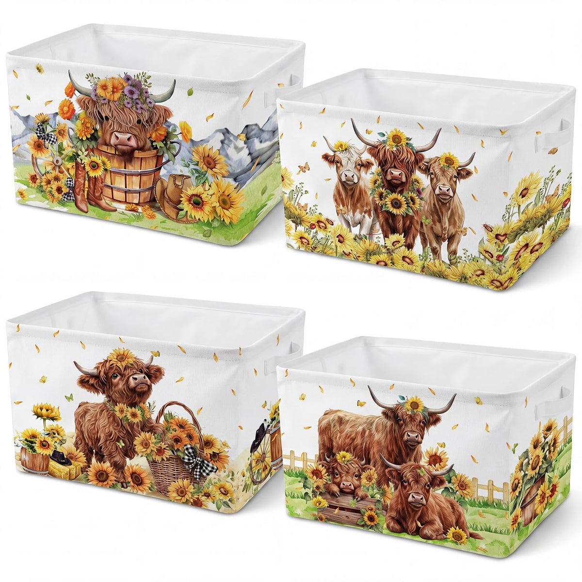 4 Pcs Thanksgiving Storage Basket Empty with Handles, Large Fabric
