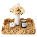 StorageWorks Rectangular Wicker Scalloped Tray, Rattan Scalloped Basket | Shallow Serving Trays with Handles for Coffee Table, Living Room, Seagrass Trays for Decorative & Organizing