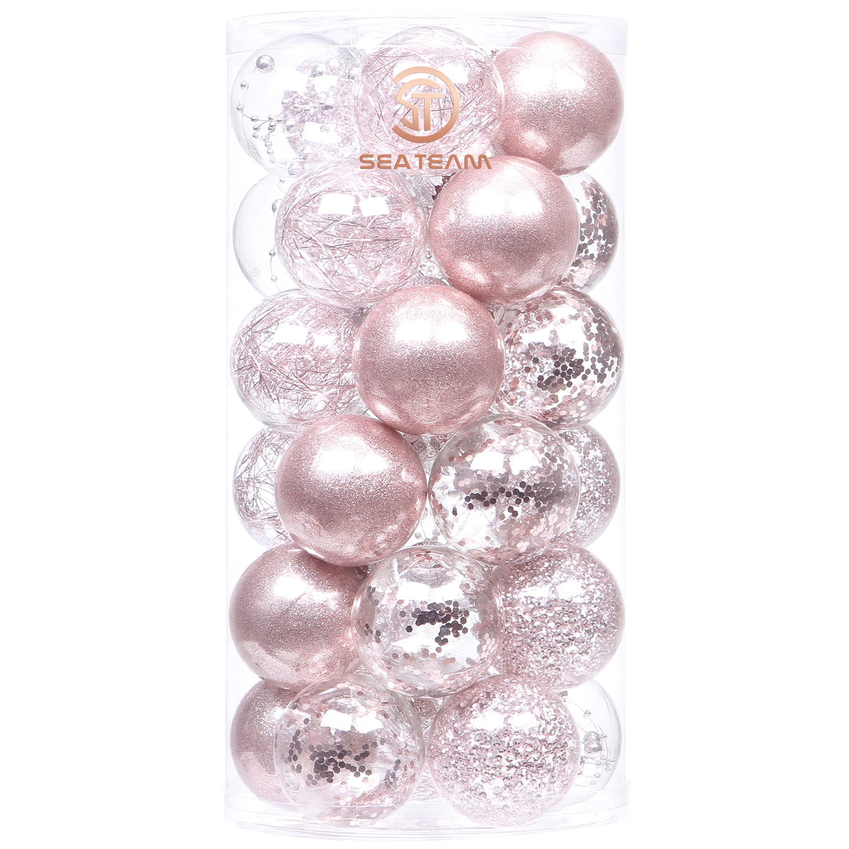 Sea Team 30-Pack Clear Christmas Ball Ornaments with Fillers, Champagne