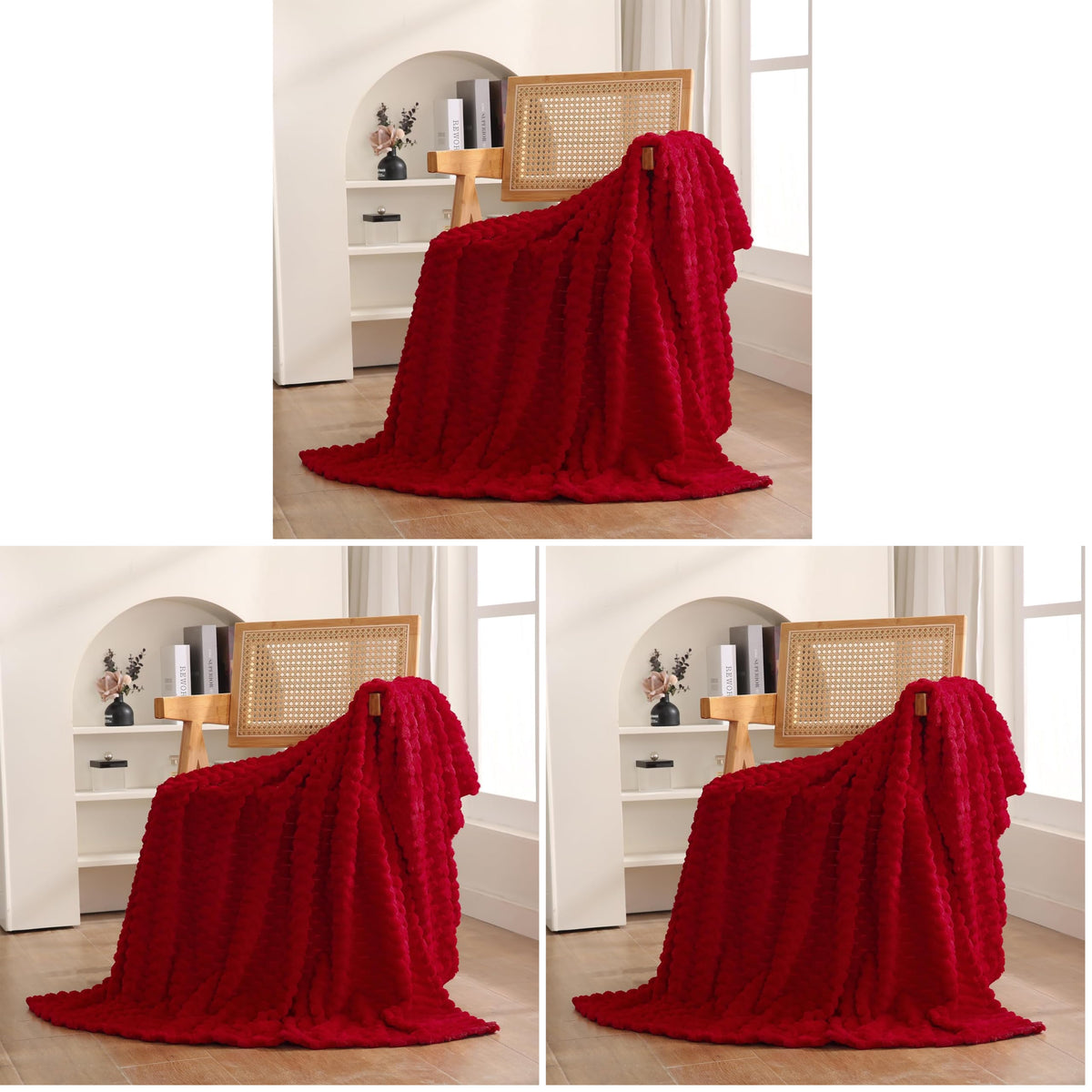 Puncuntex Burnt Orange Throw Blanket 50"×60" Fuzzy 3D Jacquard Decorative