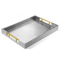 ATZYmolin 17"x12" Leather Serving Tray, Gold Handle Vanity Platter, Beige