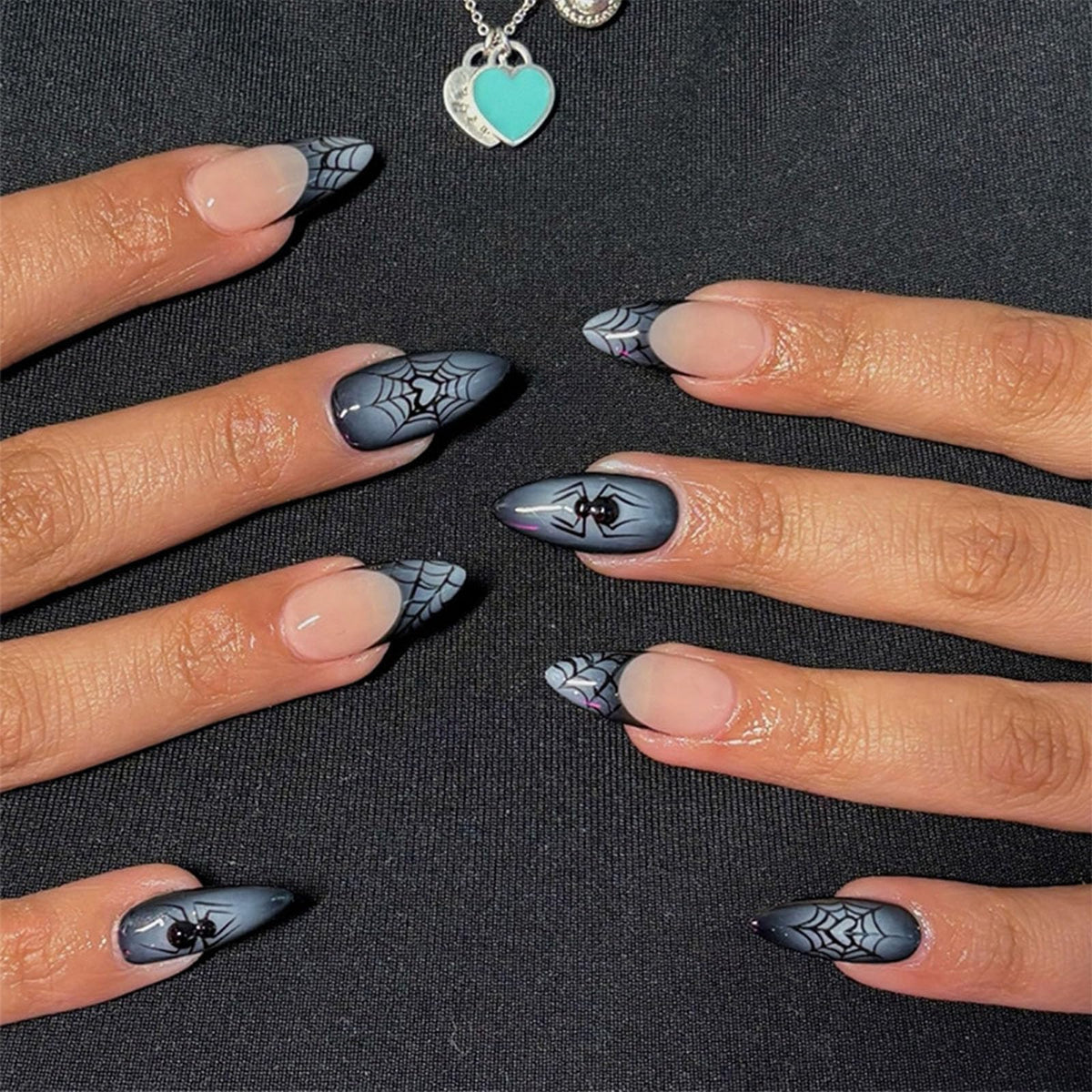 48Pcs Halloween Press on Nails Ghost Stick on Fingernails Monster Short Square False Nails Glossy Black Spider Web Acrylic Fake Nail Skull Gel Glue on Nail for Coquette Women Girls