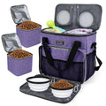 BAGLHER Pet Travel Set Airline-Approved Carrier for Small/Medium Cats & Dogs + Travel Bag with Food Containers & Silicone Bowls, Grey & Green