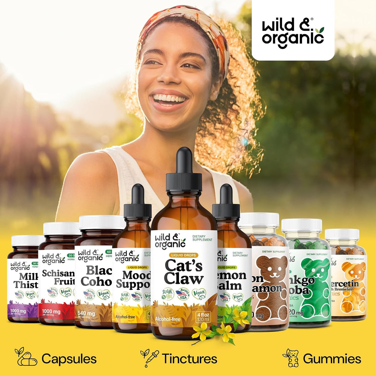 Wild & Organic Cats Claw Herb Supplement - Immune Support - Pure Cats Claw Tincture - Add to Tea Liquid Drops - Uncaria Tomentosa Bark - Vegan, Sugar & Alcohol-Free - 4 fl oz