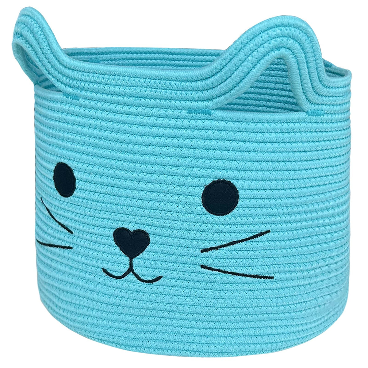 VK VK·LIVING Animal Baskets Large Woven Cotton Rope Storage with Cute Cat Design Laundry Organizer for Towels, Blanket, Toys, Clothes, Gifts – Cat Toy Box Pet or Baby Gift Baskets 15"Lx14H"