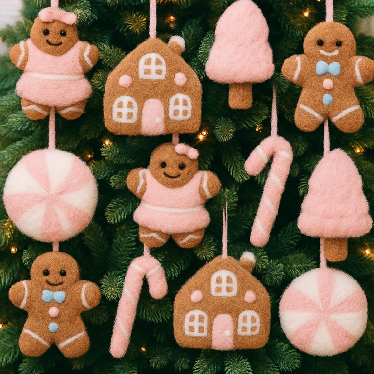 Mindsoft 12 Pcs Gingerbread Man Christmas Tree Ornaments Wool Felt,Brown