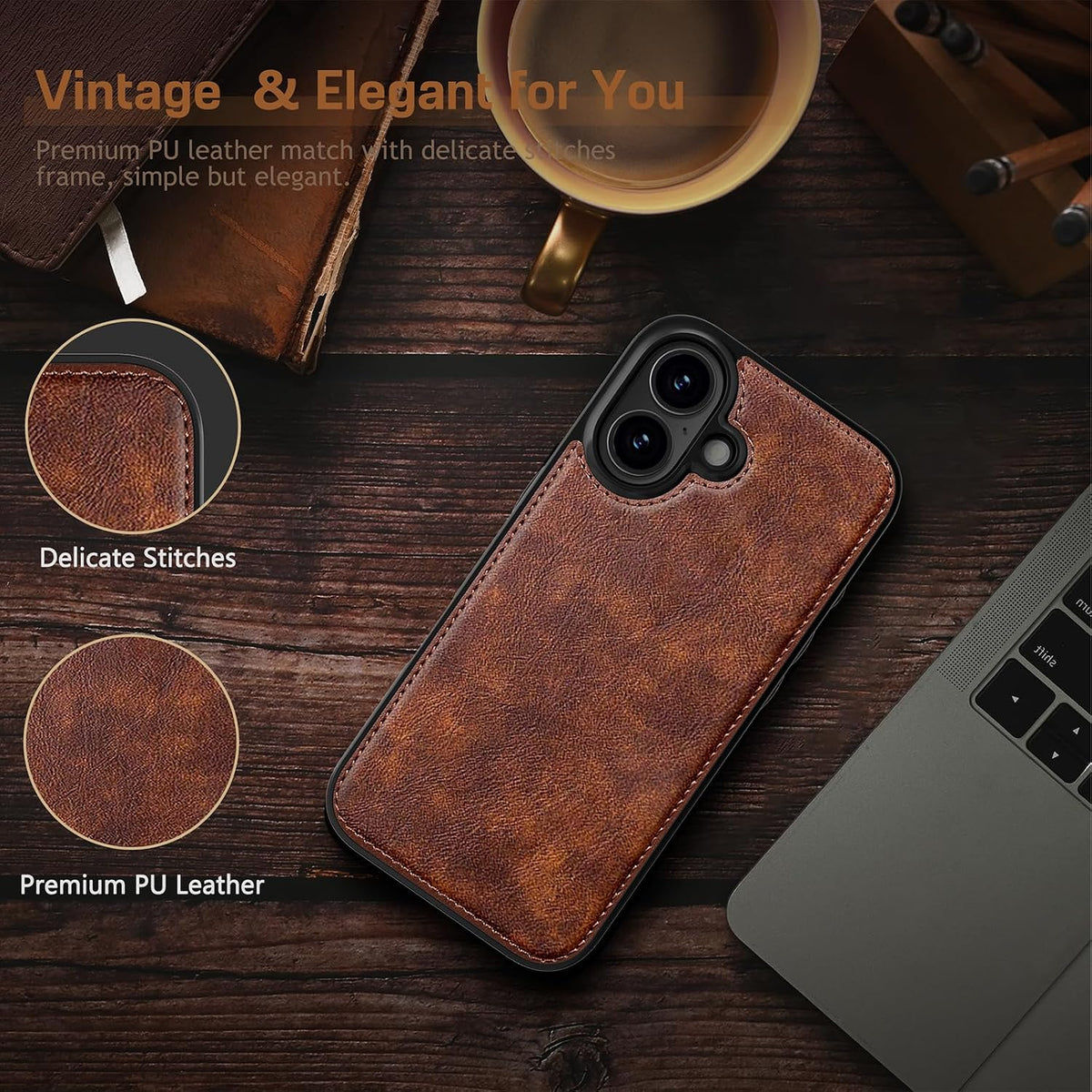 LOHASIC for iPhone 17 Leather Case, Magnetic Phone Case 6.3", Vintage Brown