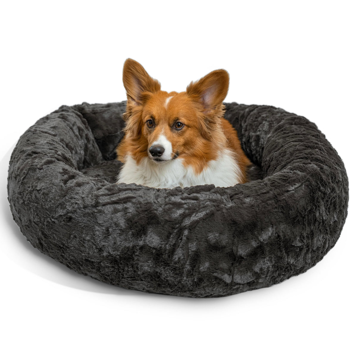 Best Friends by Sheri The Original Calming Donut Dog Bed for Large Dogs up to 100 lbs, Shag Faux Fur, Taupe, Large, 36" x 36"