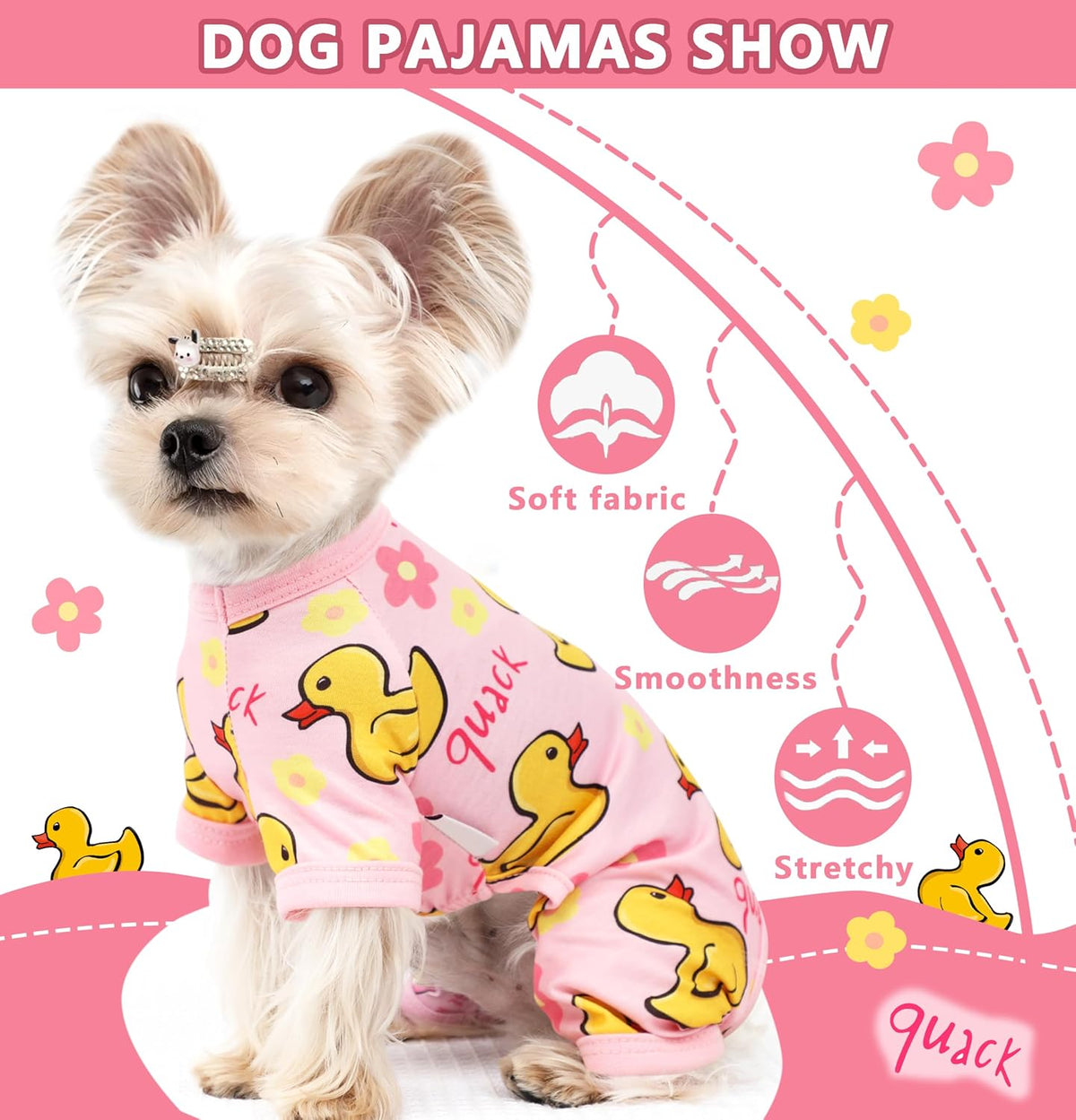 Dog Pajamas for Small Dogs Stretchy Chihuahua Clothes Summer Doggie Onesie Cute Puppy Pjs Girl Boy Pet Clothing Cat Onesie (Duck, Small)