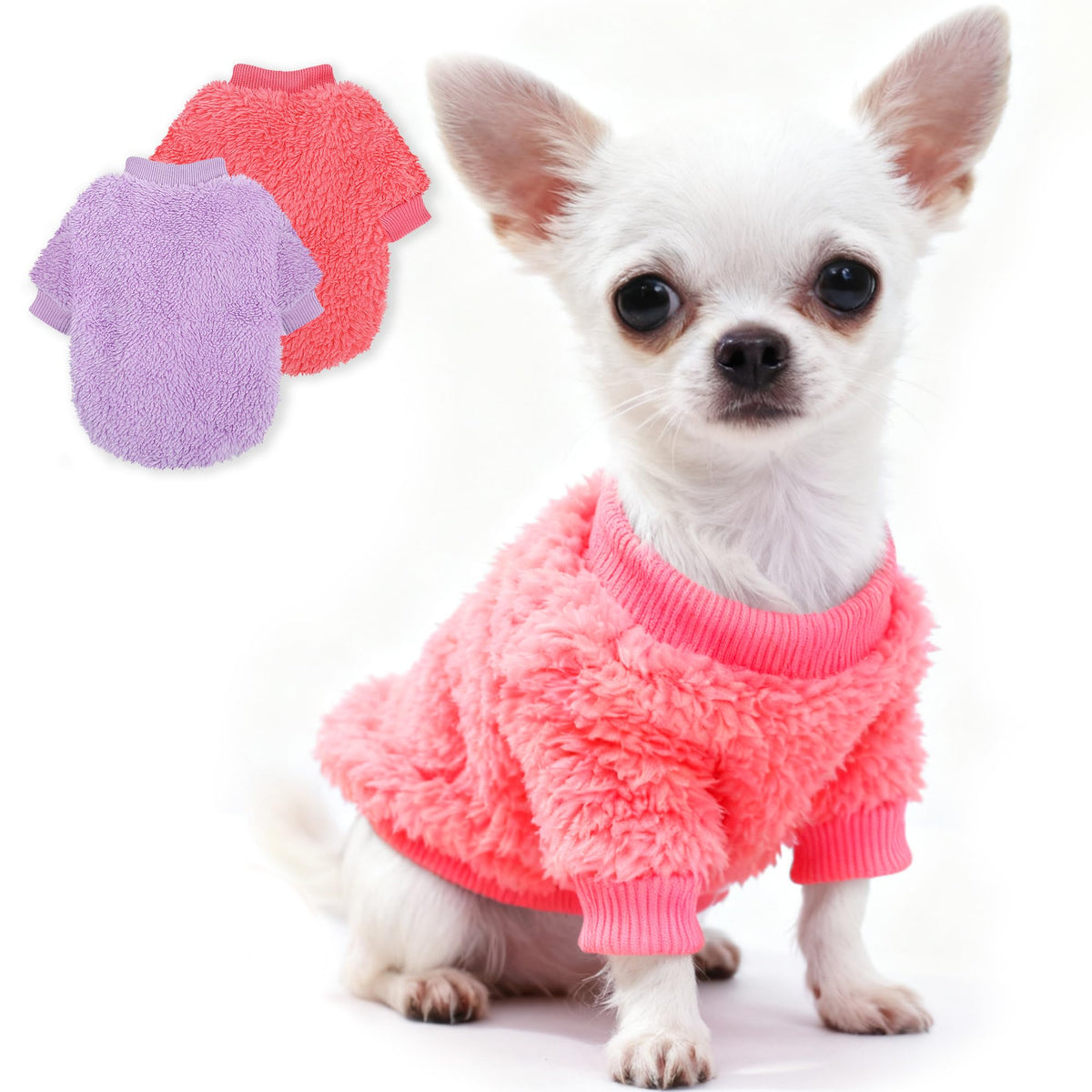 Cozy Pet Fleece Sweater, Double Velvet Winter Dog Clothes, Purple and Cream, Set of 2 (Navy Blue+Grey, X-Small)