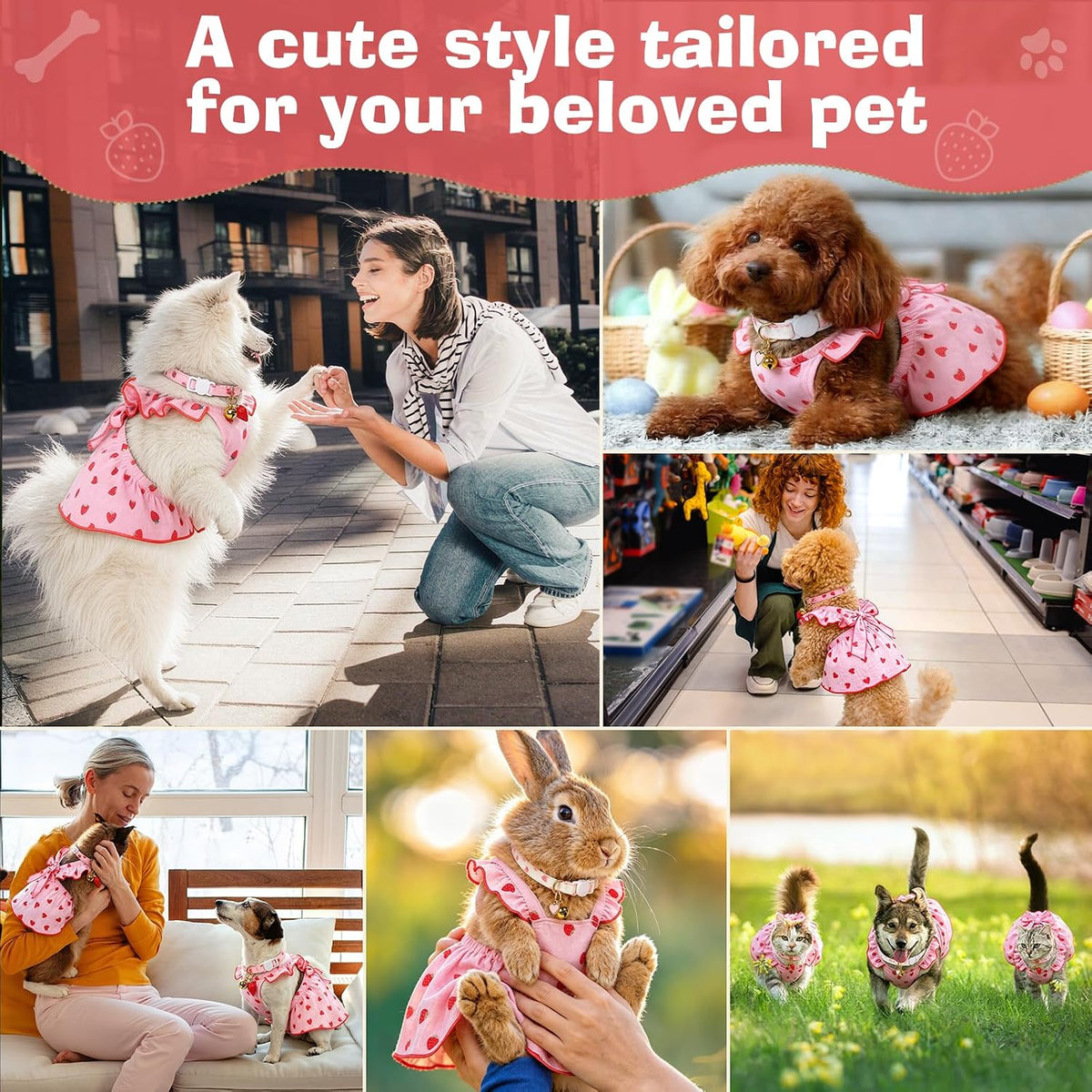 Cat Dress Dog Costumes Dresses + 2Pcs Adjustable Collars(7.5"-12.5"), XS