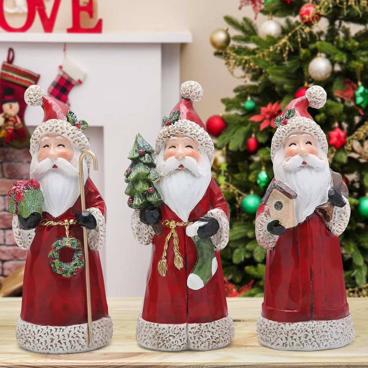 Hodao Santa Claus Decorative Figurine - Home Decor - Autumn Thanksgiving - Handcrafted - Perfect Choice for Christmas Home Decor and Indoor Holiday Display(3 PCS) (Red)