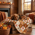 Horaldaily Fall Checked Pumpkin Leaves Flannel Pets Blanket 20x30