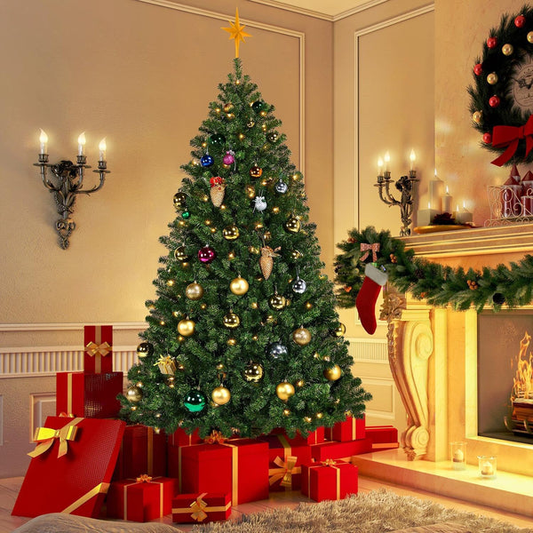 Yaheetech 6ft Pre-lit Christmas Tree with 300 Warm White Lights, Green