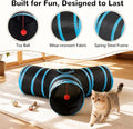Tempcore Pet Cat Tunnel Tube Toys 3 Way Collapsible, Tunnels for Indoor Cats, Interactive Tube with Teaser Wand, Peek Holes & Hanging Ball, Black & Blue