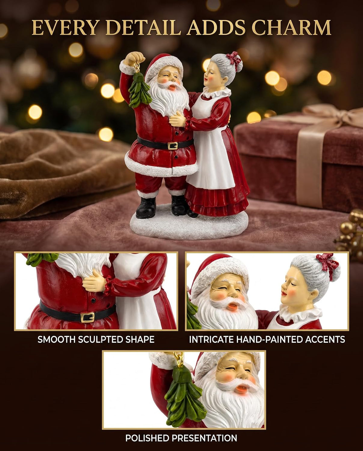 5.5'' Santa and Mrs. Claus Mistletoe Figurine Christmas Tabletop Decor