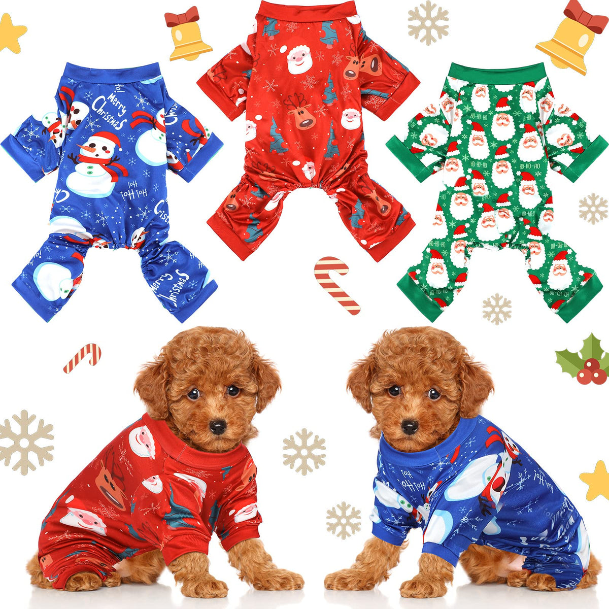 Frienda 3 Pcs Christmas Dog Pajamas,Snowman Pattern,S (fit 3.3-5.5lbs