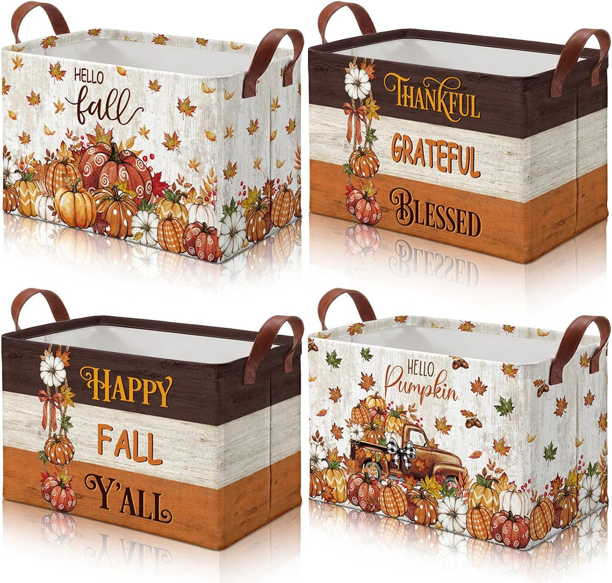 4 Pcs Thanksgiving Storage Basket Empty with Handles, Large Fabric