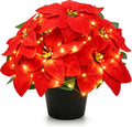 Der Rose Large Artificial Poinsettia Flowers with Lights for Outdoor, 14 in