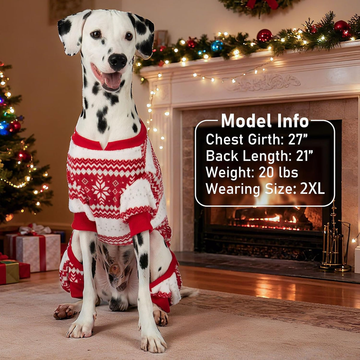 KYEESE Dog Christmas Pajamas for Small Dog Velvet Onesie with Red Snowflake
