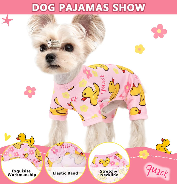 Dog Pajamas for Small Dogs Stretchy Chihuahua Clothes Summer Doggie Onesie Cute Puppy Pjs Girl Boy Pet Clothing Cat Onesie (Duck, Small)