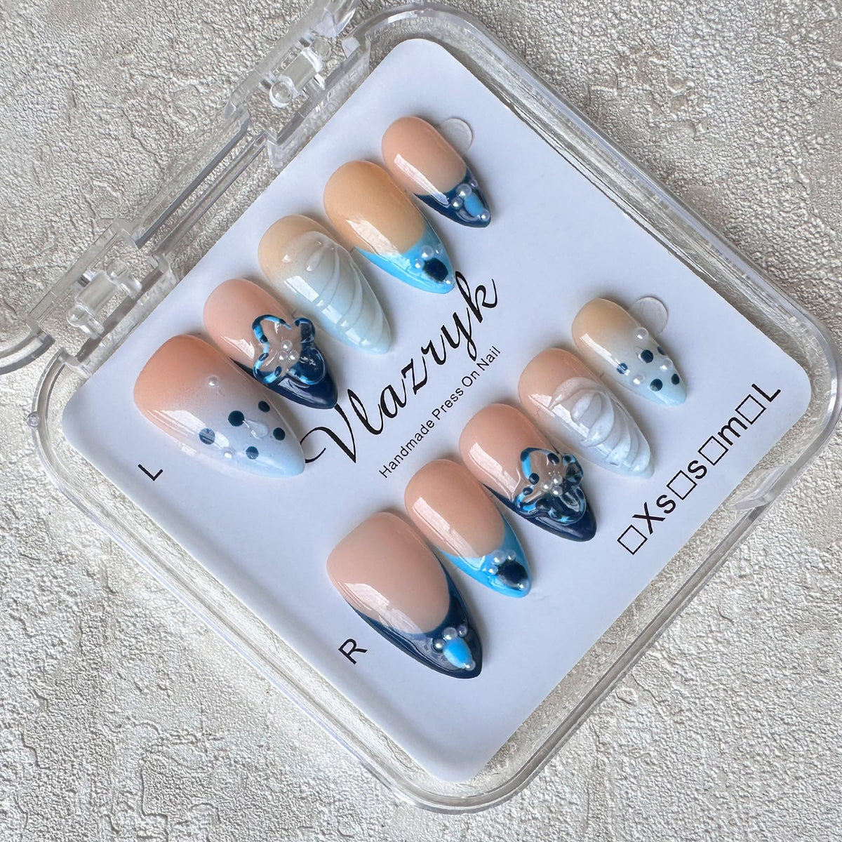 Luxury Handmade Press on Nails - Long Square White French Tips Press on Nail with Almond 3D Rhinestones, Flowers & Butterflies, Acrylic Multi-Layer Gel False Nails for Women (10Pcs Size M)