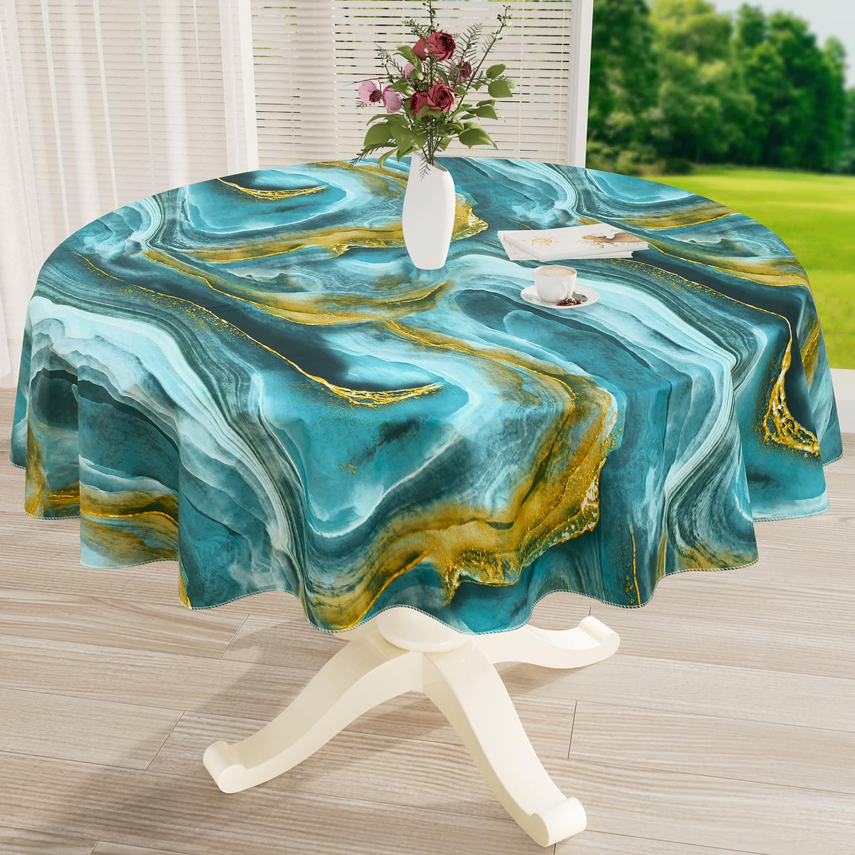 Rectangle Waterproof Vinyl Table Cloth, Wipeable Tablecloth with Flannel Backing, Plastic Table Cover for Fall, Thanksgiving (Pumpkin, 52" x 70")