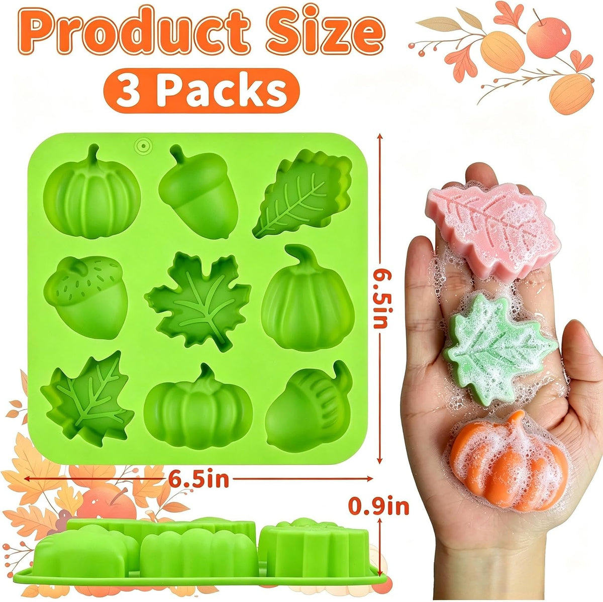 Fall Silicone Molds, Autumn Molds 3 Pack Silicone Pumpkin Thanksgiving Mold