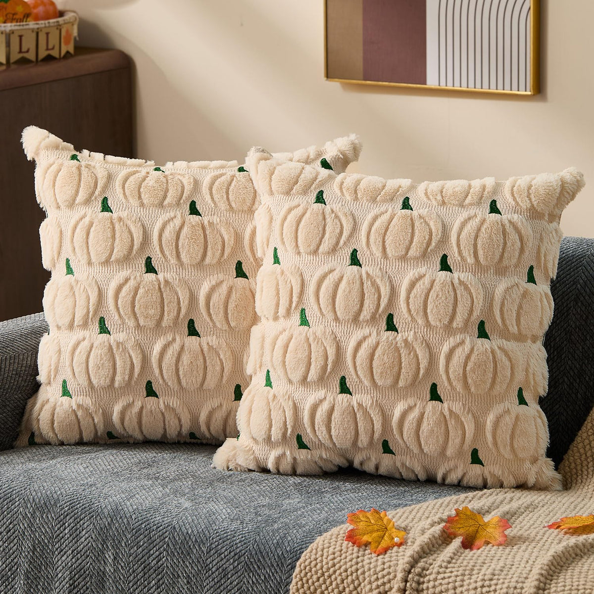 DFXSZ Fall Pillow Covers 18x18 2Pcs Rust Pumpkin Fall Decorations for Home | Fall decor Set of 2 Throw Pillow Cases Soft Plush Faux Fur Wool Couch Cushion for Chair Sofa Bedroom Living Room Home Decor