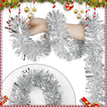DECORA 33 Feet Silver Tinsel Garland, Christmas Metallic Hanging Tinsel Garland for Xmas Tree Home and Party Decoration