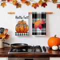 Hexagram Pumpkin Fall Kitchen Towels, Buffalo Check Fall Decor Hand Towels