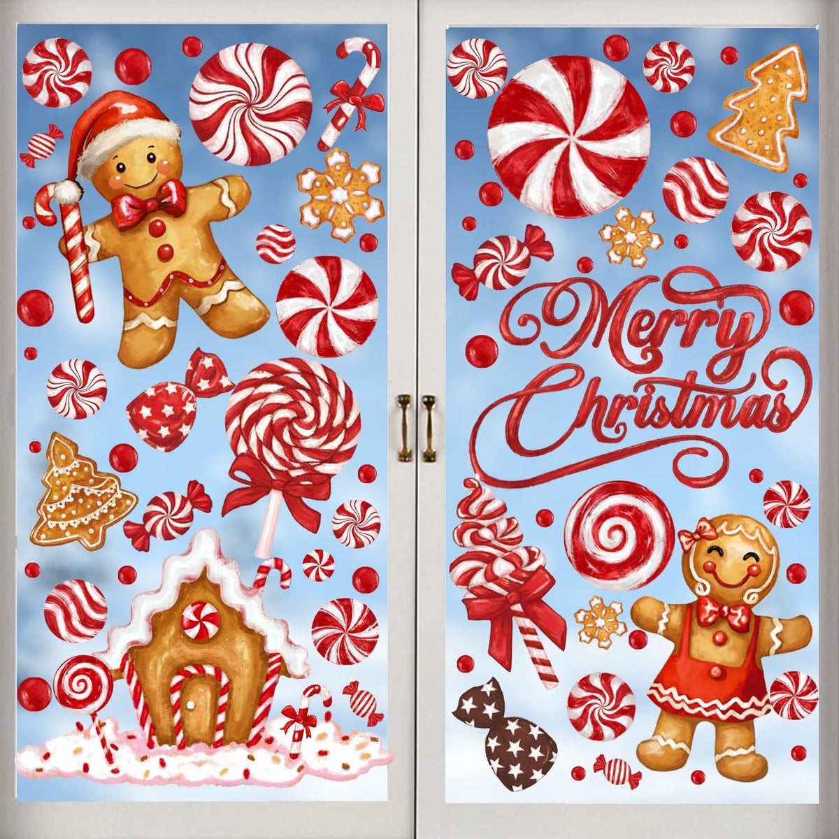 DULEFUN Christmas Window Clings, Gingerbread Man Candy Window's Stickers