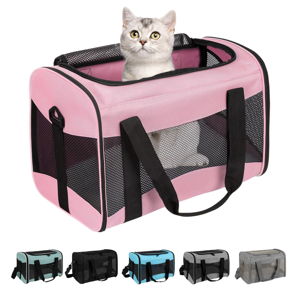 Cat Carrying Case - Pet Carrier Airline Approved, Protable and Breathable Pet Travel Carrier Removable Fleece Pad, Collapsible Cat Carrier Dog Carrier for Medium Cats Small Cats Dogs (Small, Pink)