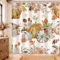 MEHOFOND Fall PumpkinsShower Curtain Autumn Watercolor Floral Bath Curtain