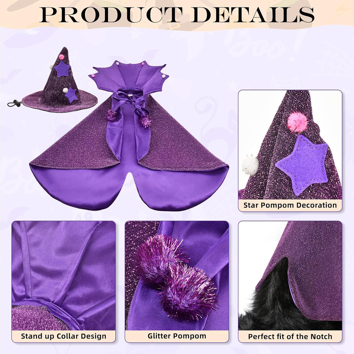 Halloween Dog Costume Dog Witch Cape Witch Hat Set Pet Wizard Cloak Vampire Devil Outfit Puppy Cat Halloween Cloak Devil Clothes Outfit Apparel Cosplay for Small Medium Large Dogs 2Pcs XL