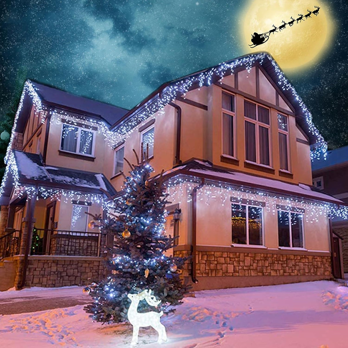 Lomotech Christmas Icicle Lights - 32Ft Christmas Lights,White