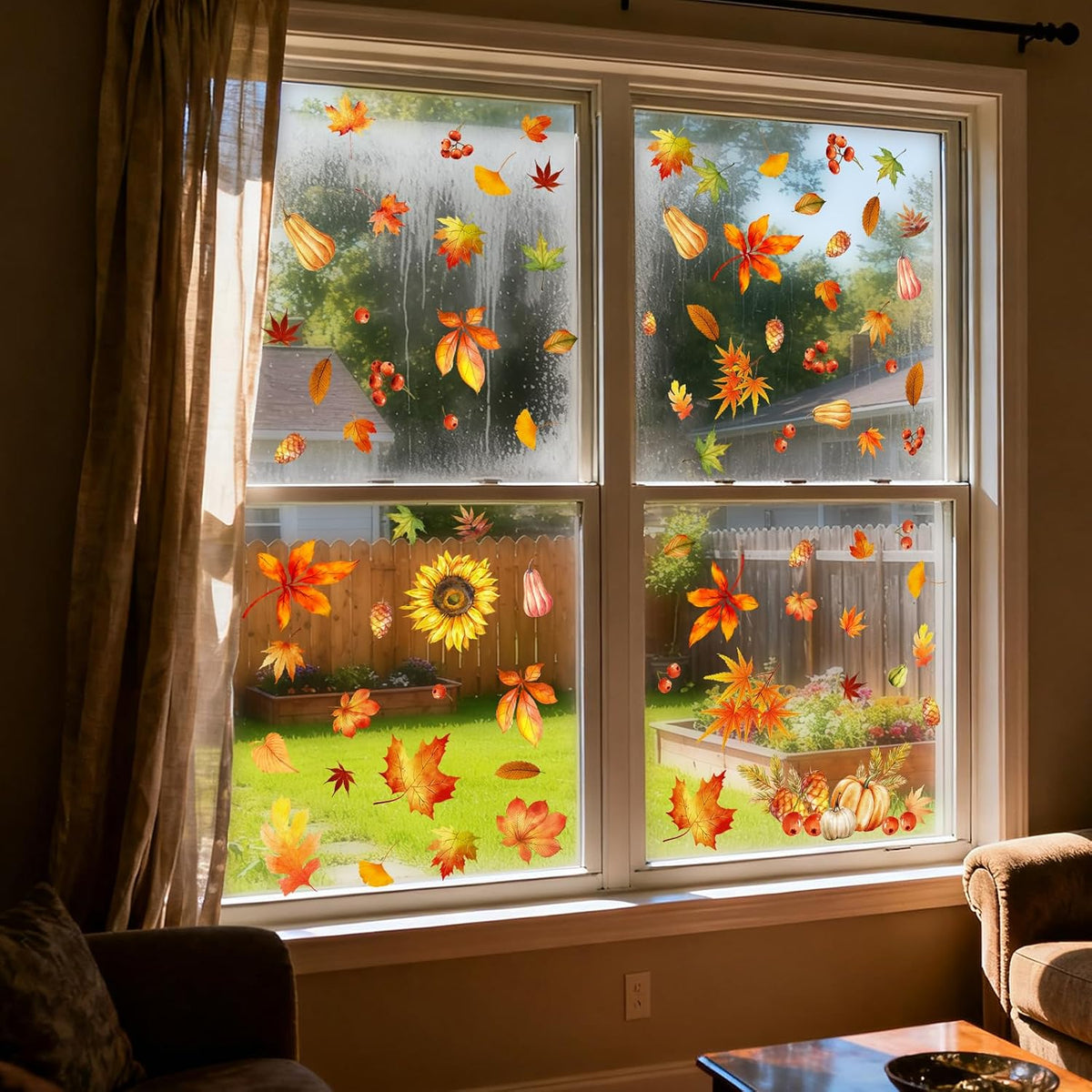 Fall Window Clings, Double-Sided Autumn Decorations