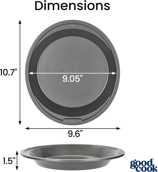 GoodCook Everyday Pie Pan Scratch-Resistant Nonstick Heavy Duty Steel Construction with Wide Rim, 9-Inch, Gray