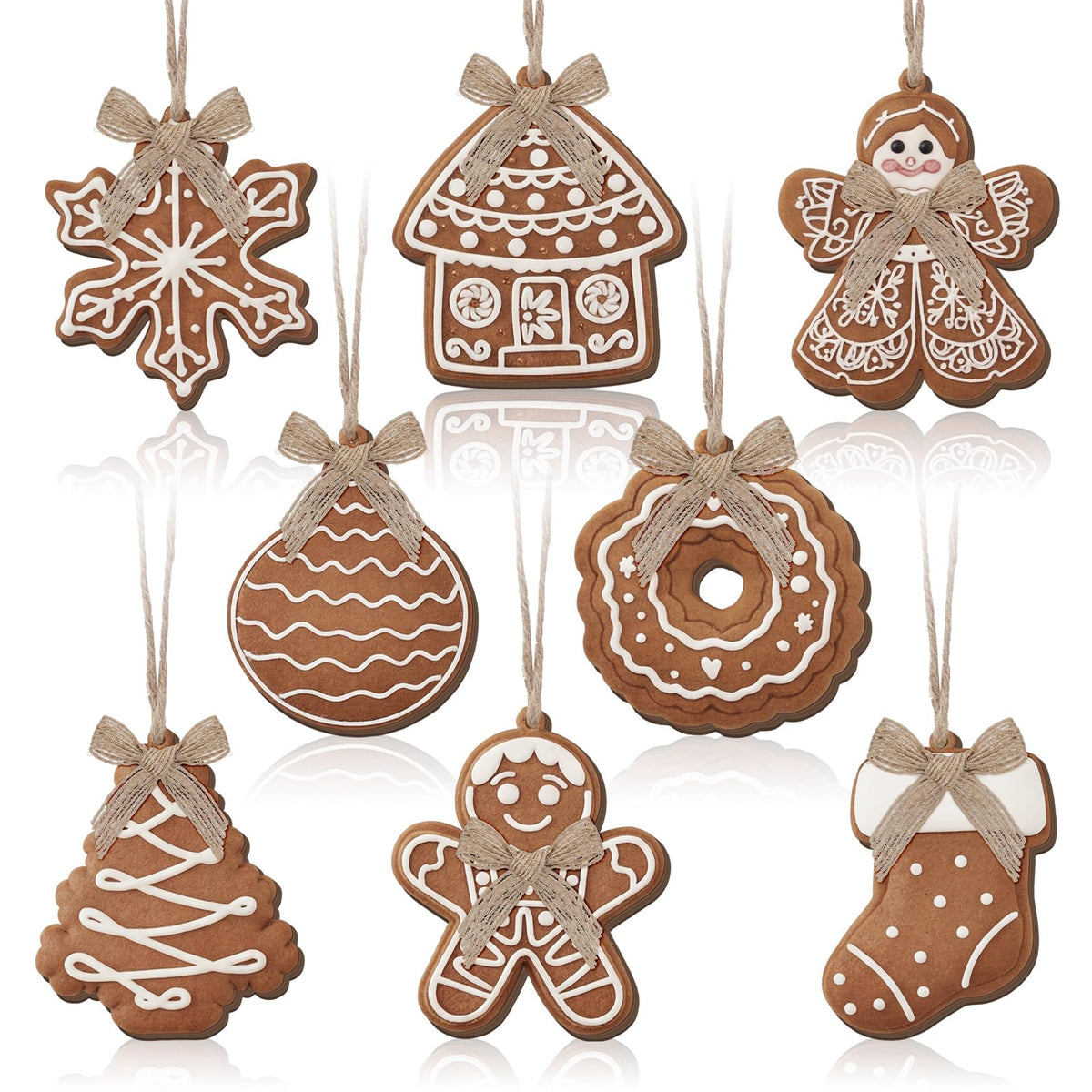 8 Pcs Rustic Christmas Tree Ornaments, Farmhouse Wooden Christmas Ornament