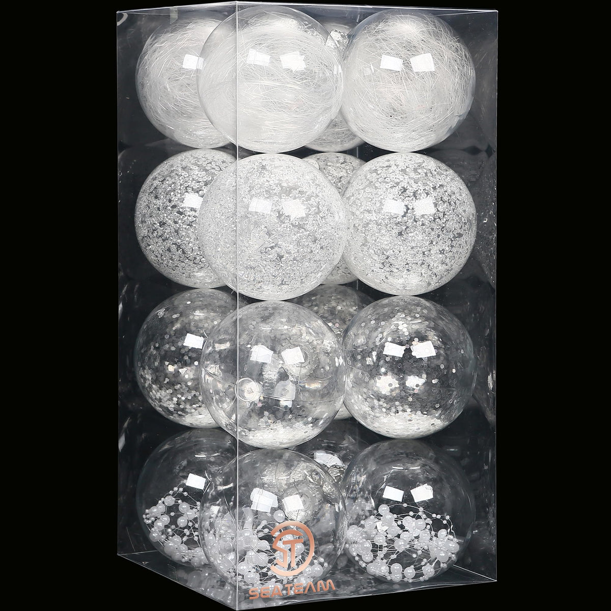 Sea Team 30-Pack Clear Christmas Ball Ornaments with Fillers, Champagne