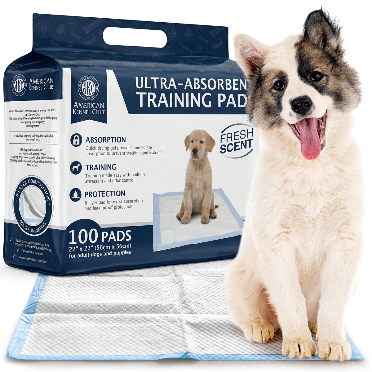American Kennel Club Scented Puppy Training Pads with Ultra Absorbent Quick Dry Gel – 28 x 30 Pee Pads for Dogs - Fresh Scented - 50 Count, XL
