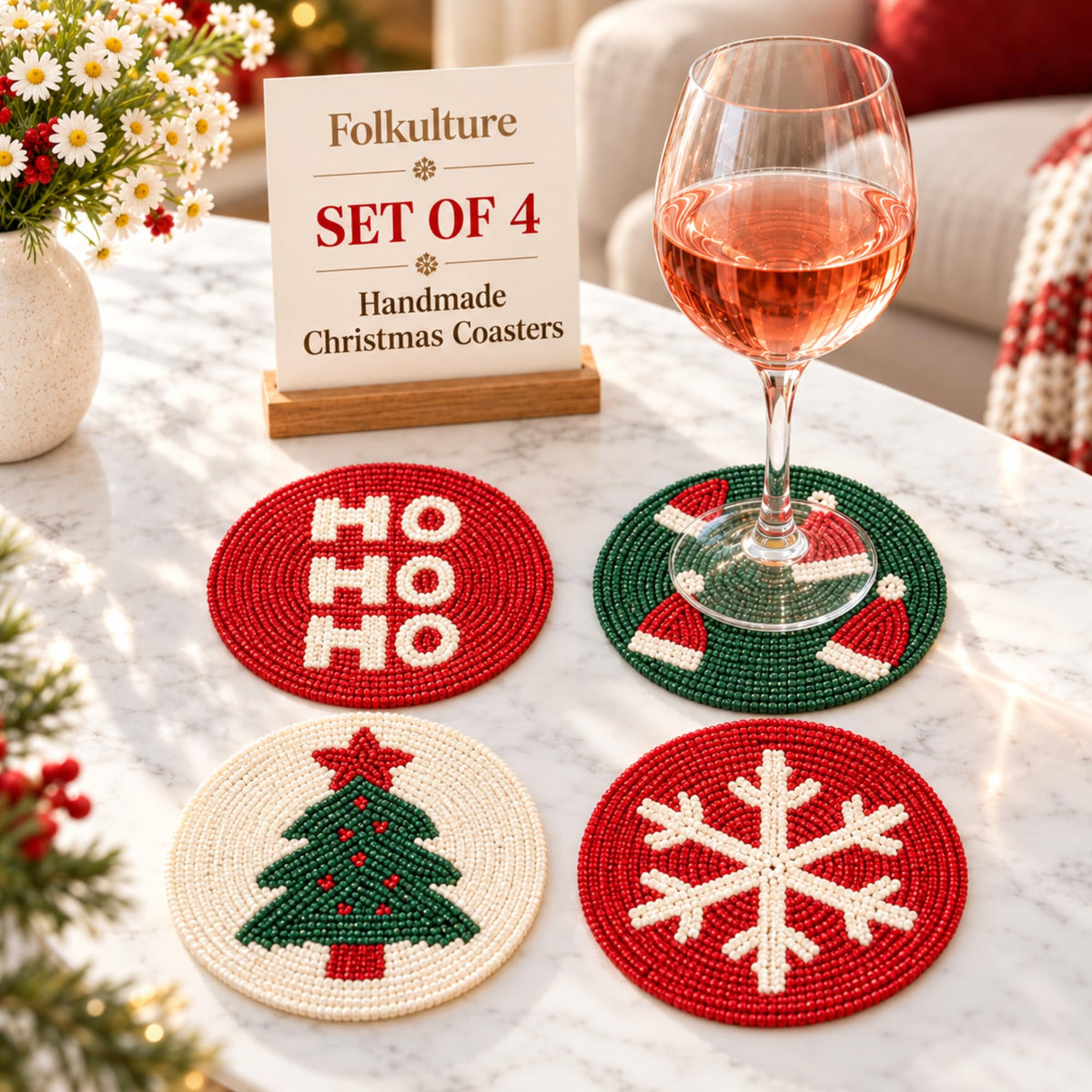 Folkulture Fall Coasters Set of 4, Boho Fall Table Decor