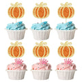 24pc Little Pumpkin Cupcake Toppers - Glitter Pumpkin Cupcake Picks - Baby Shower Decorations - Fall Harvest Theme - Kids Birthday Party Supplies
