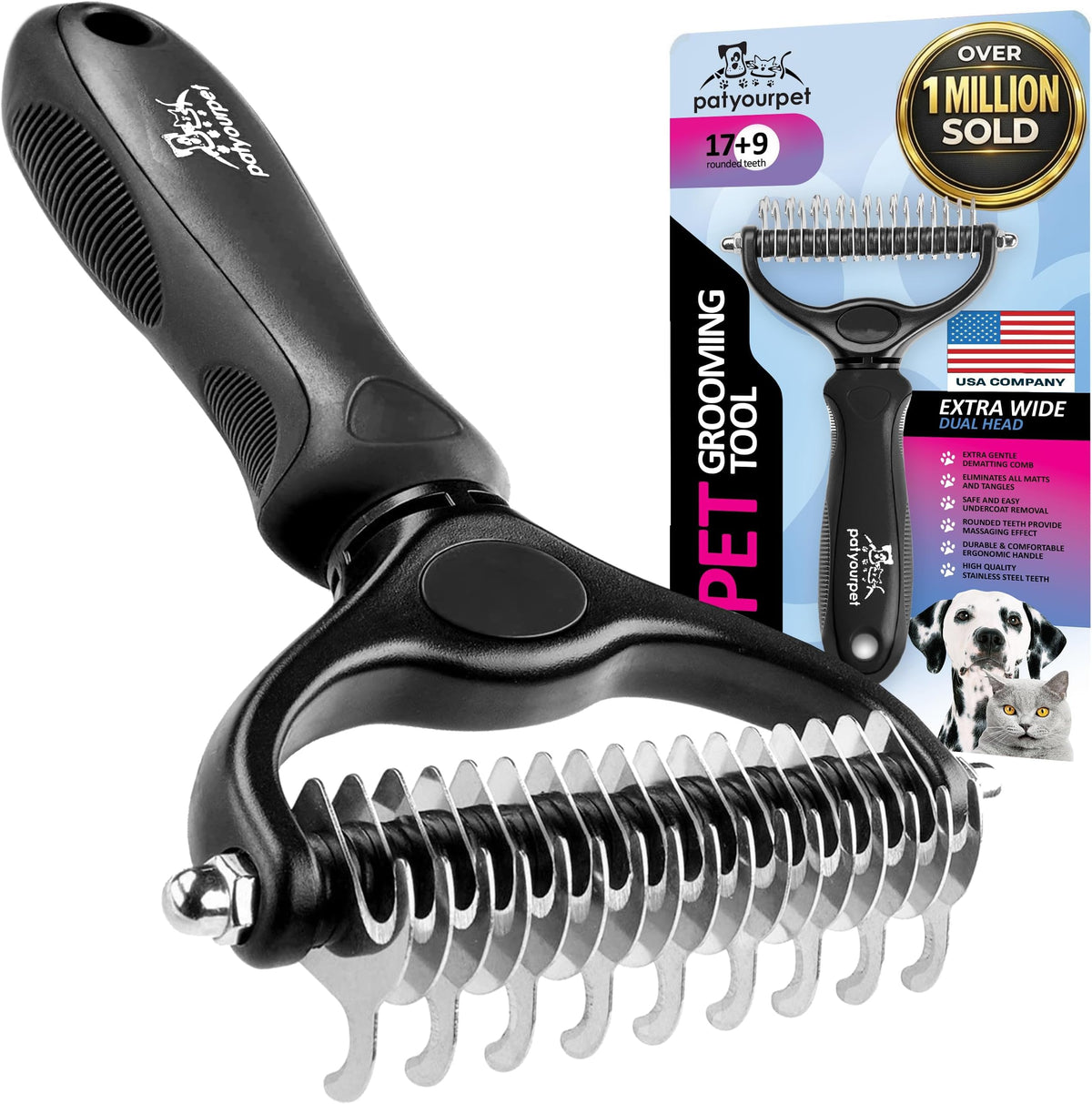 Pat Your Pet Deshedding Dog Brush For Shedding – Cat Brushes For Indoor Cats, Double-Sided Cat Brush Deshedding & Grooming Tool For Long Haired And Short Haired Dogs, Skin-Friendly