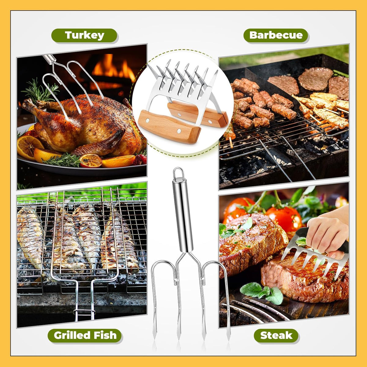 Sieral 4 Pcs Turkey Lifter Forks Meat Claws, Wooden, Classic