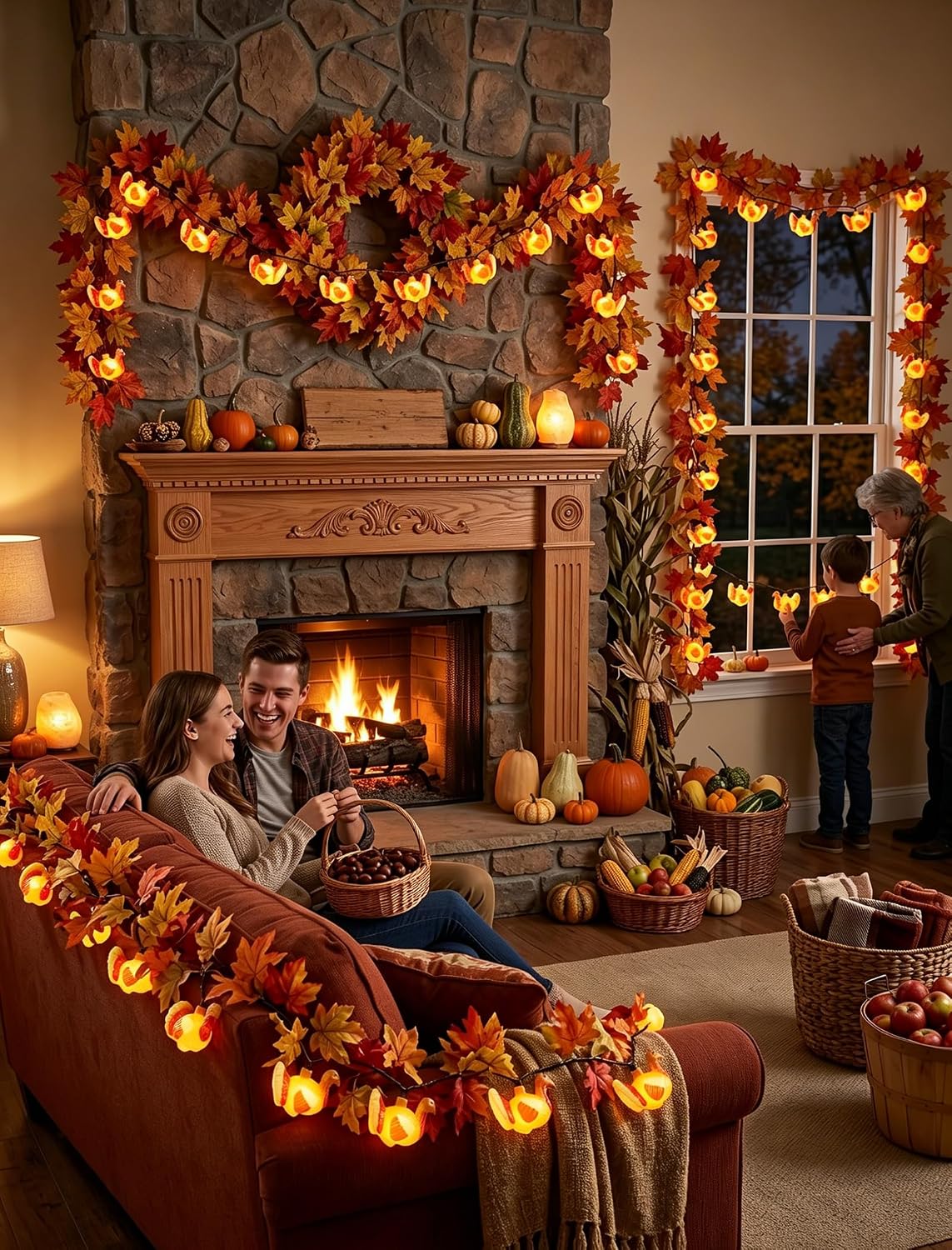 8.5Ft Thanksgiving Turkey String Lights, 10 LED Outdoor with Garland Decor