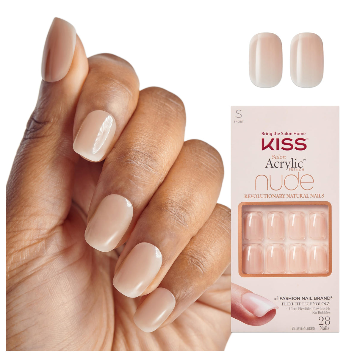 KISS Salon Acrylic Press On Nails, Nail glue included, 'Cashmere', French, Medium Size, Squoval Shape, Includes 28 Nails, 2g Glue, 1 Manicure Stick, 1 Mini file