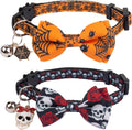 ADOGGYGO Halloween Cat Collar with Bow Bell, Skull Cat Bow Tie Collar