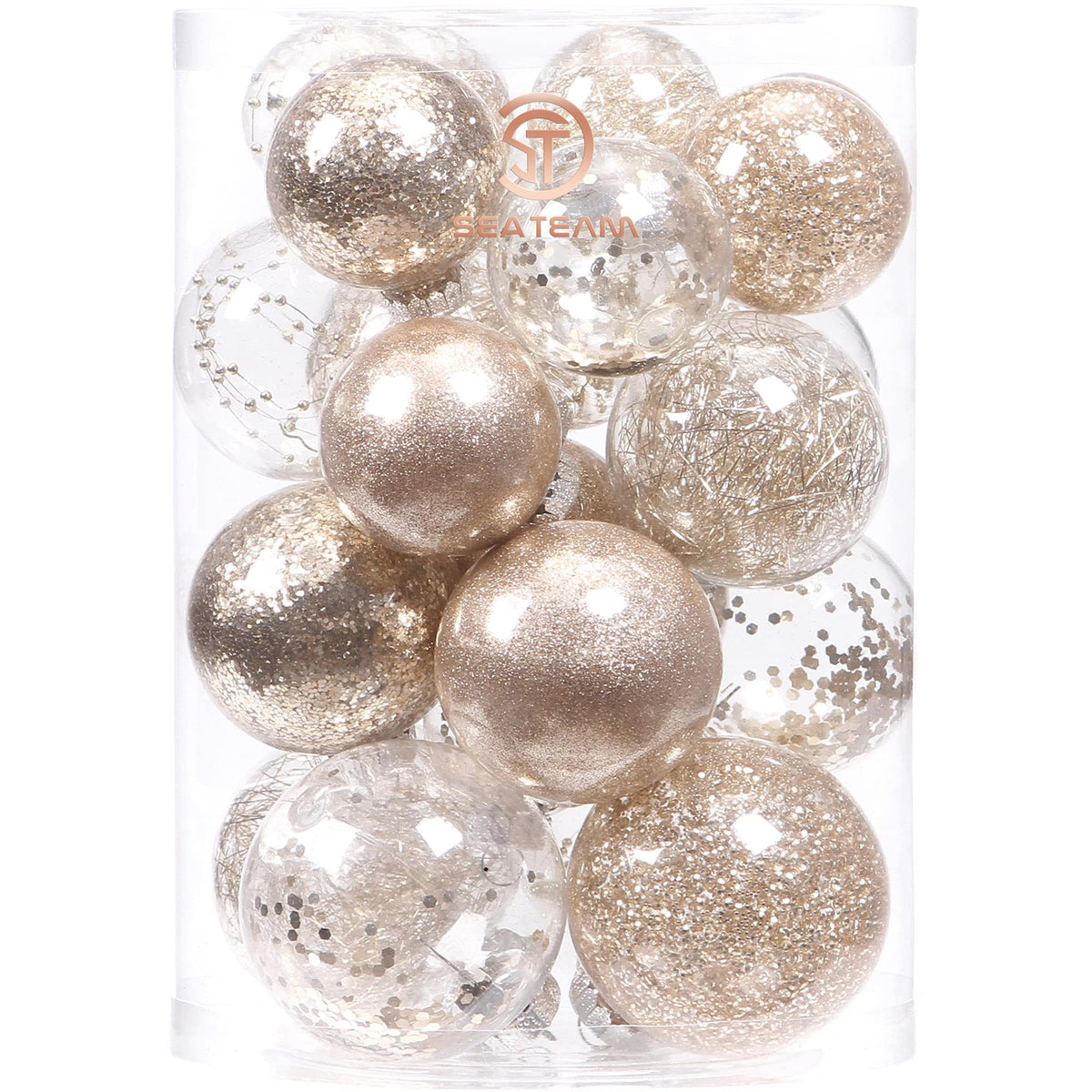 Sea Team 30-Pack Clear Christmas Ball Ornaments with Fillers, Champagne